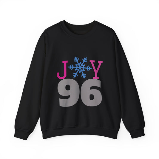 Crewneck Sweatshirt — Joy 96 Snowflake Front & Sunflower Cyclist Back
