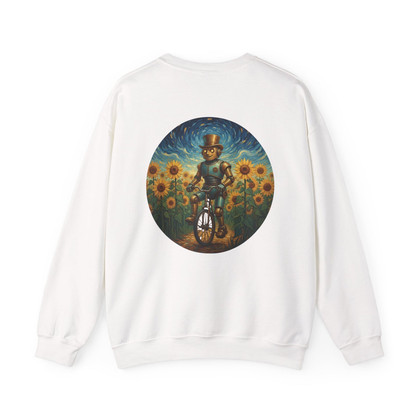 Crewneck Sweatshirt — Joy 96 Snowflake Front & Sunflower Cyclist Back
