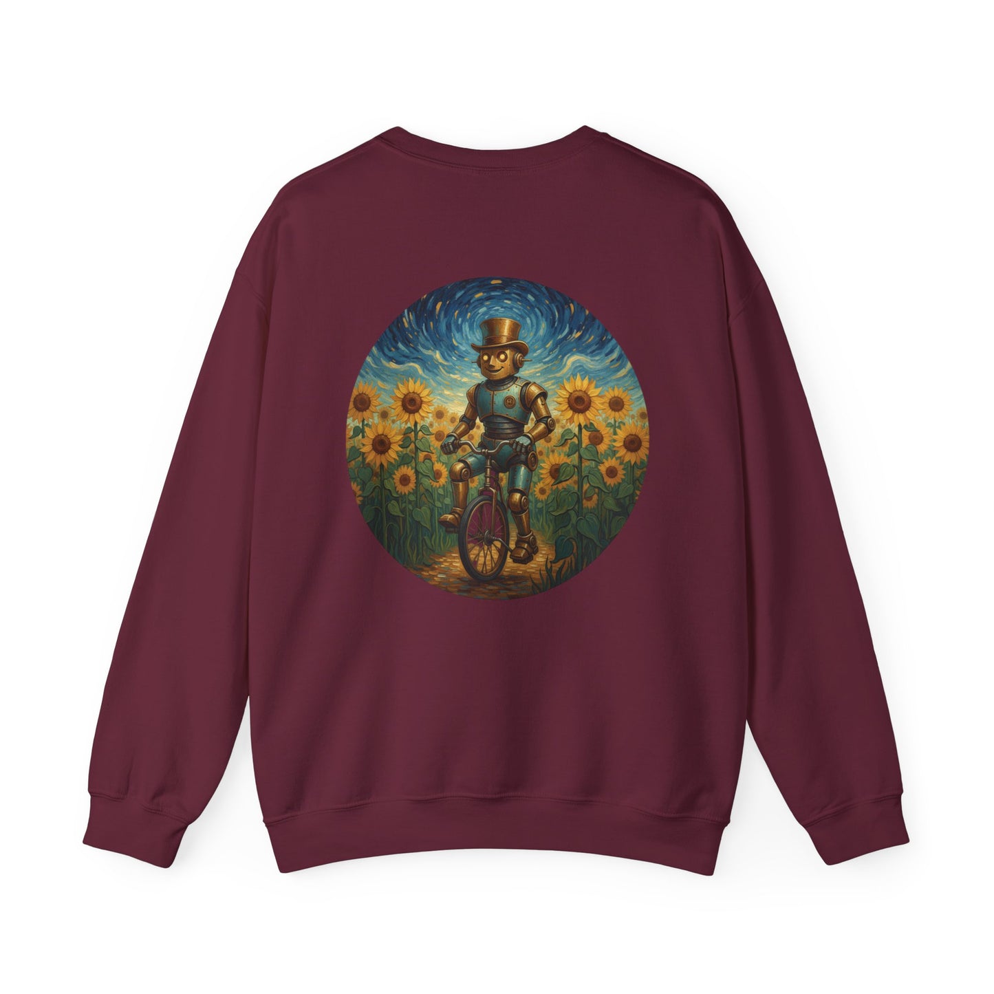 Crewneck Sweatshirt — Joy 96 Snowflake Front & Sunflower Cyclist Back