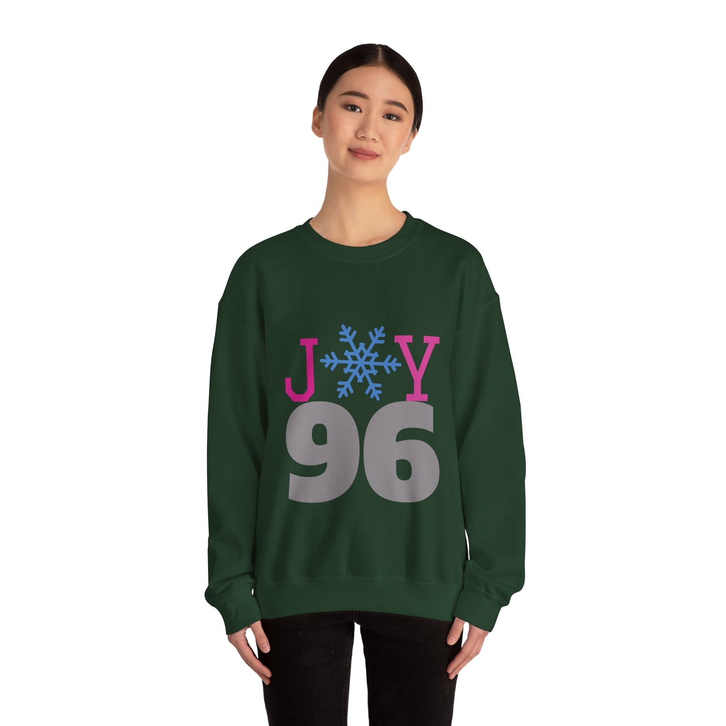 Crewneck Sweatshirt — Joy 96 Snowflake Front & Sunflower Cyclist Back