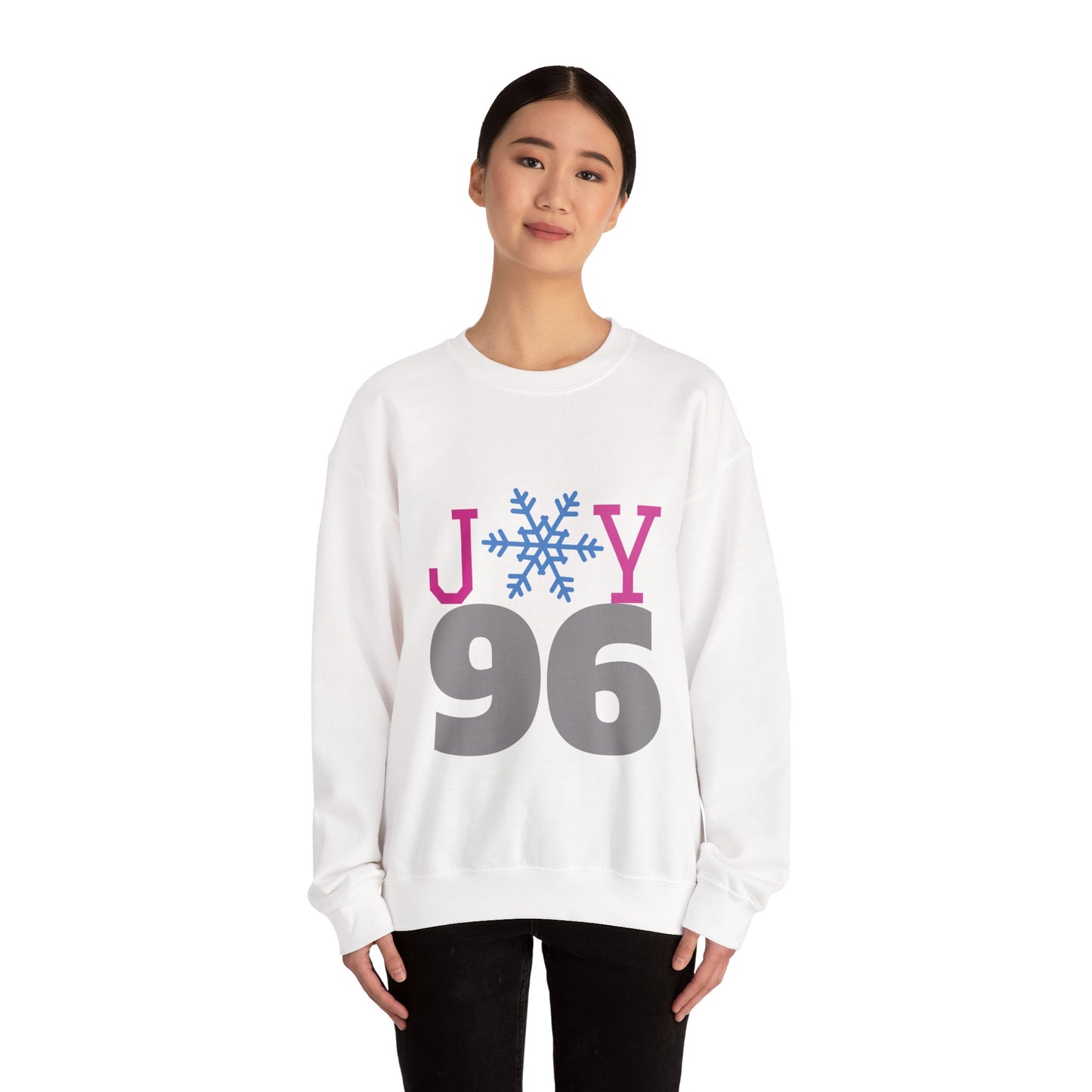 Crewneck Sweatshirt — Joy 96 Snowflake Front & Sunflower Cyclist Back