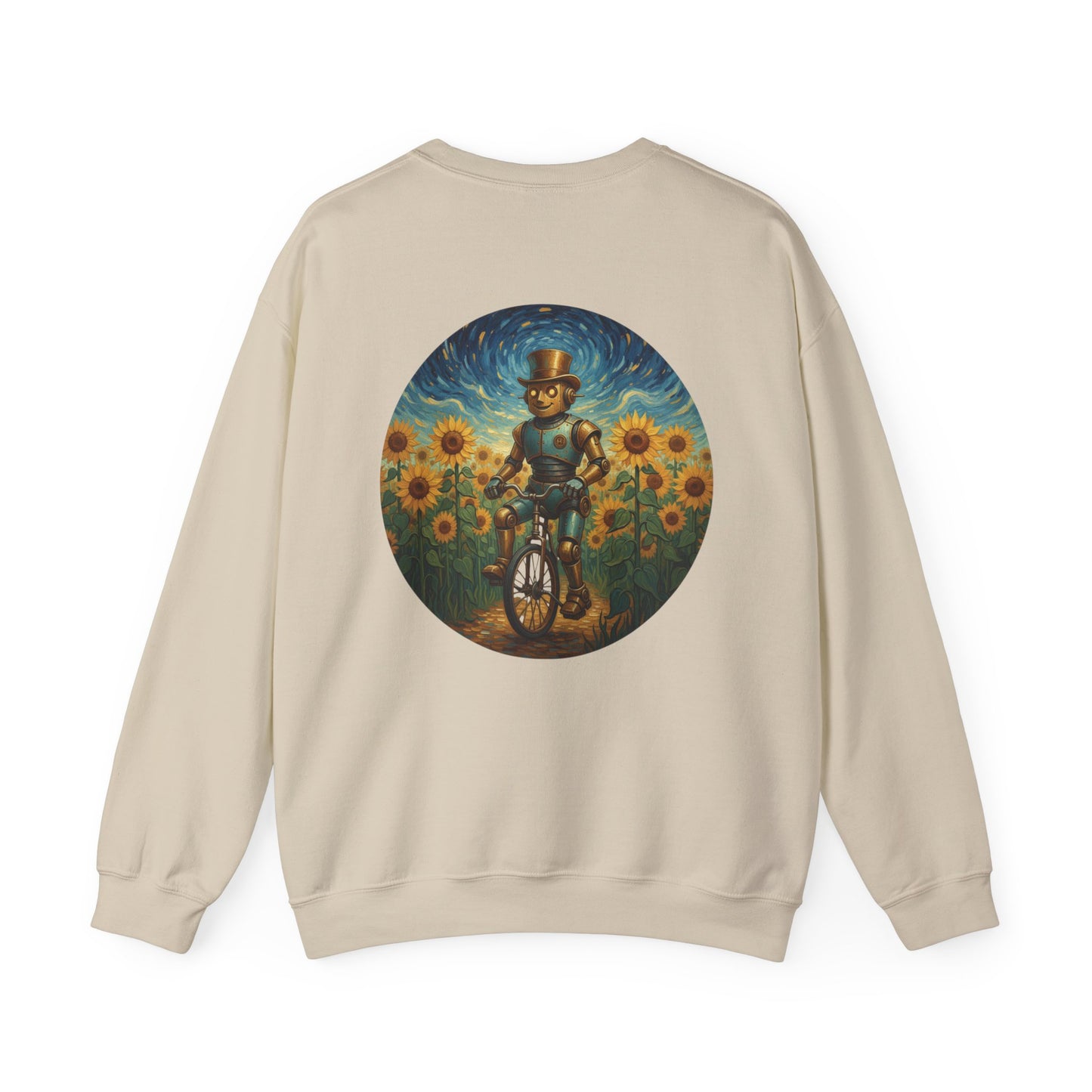 Crewneck Sweatshirt — Joy 96 Snowflake Front & Sunflower Cyclist Back