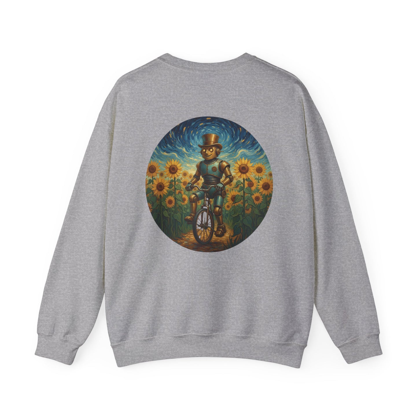 Crewneck Sweatshirt — Joy 96 Snowflake Front & Sunflower Cyclist Back