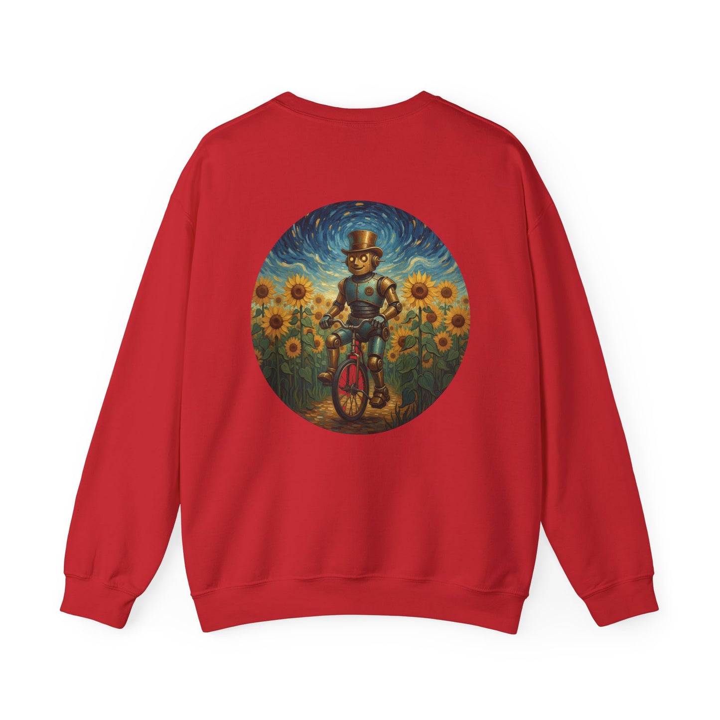 Crewneck Sweatshirt — Joy 96 Snowflake Front & Sunflower Cyclist Back