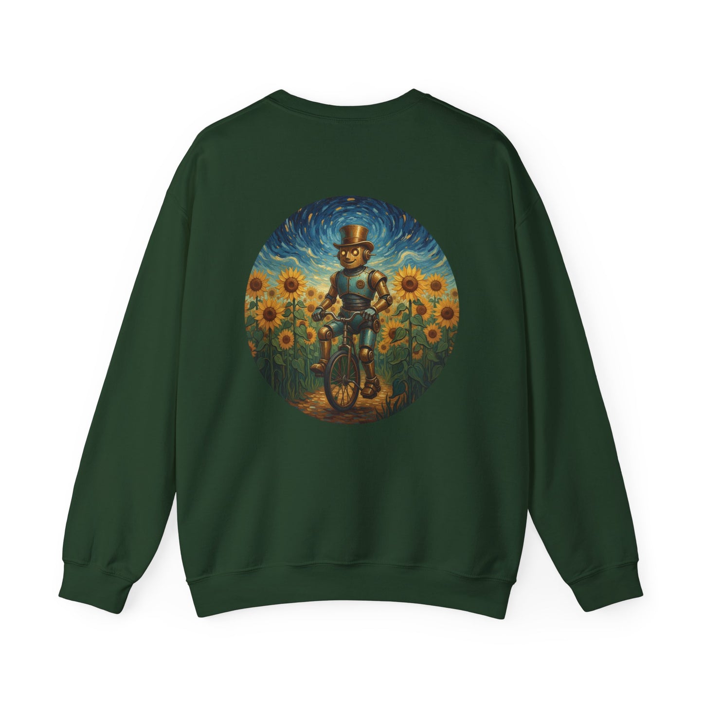 Crewneck Sweatshirt — Joy 96 Snowflake Front & Sunflower Cyclist Back