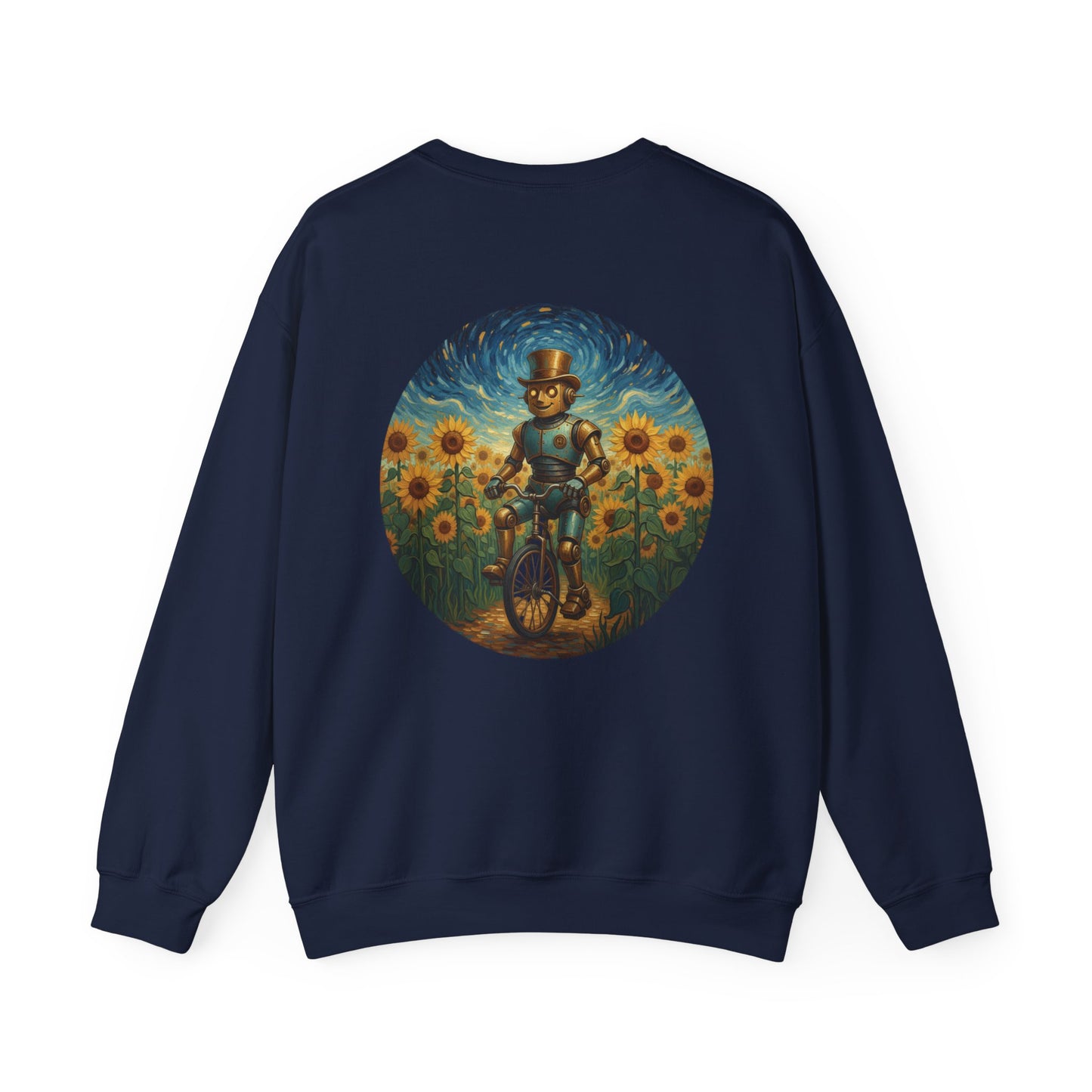 Crewneck Sweatshirt — Joy 96 Snowflake Front & Sunflower Cyclist Back