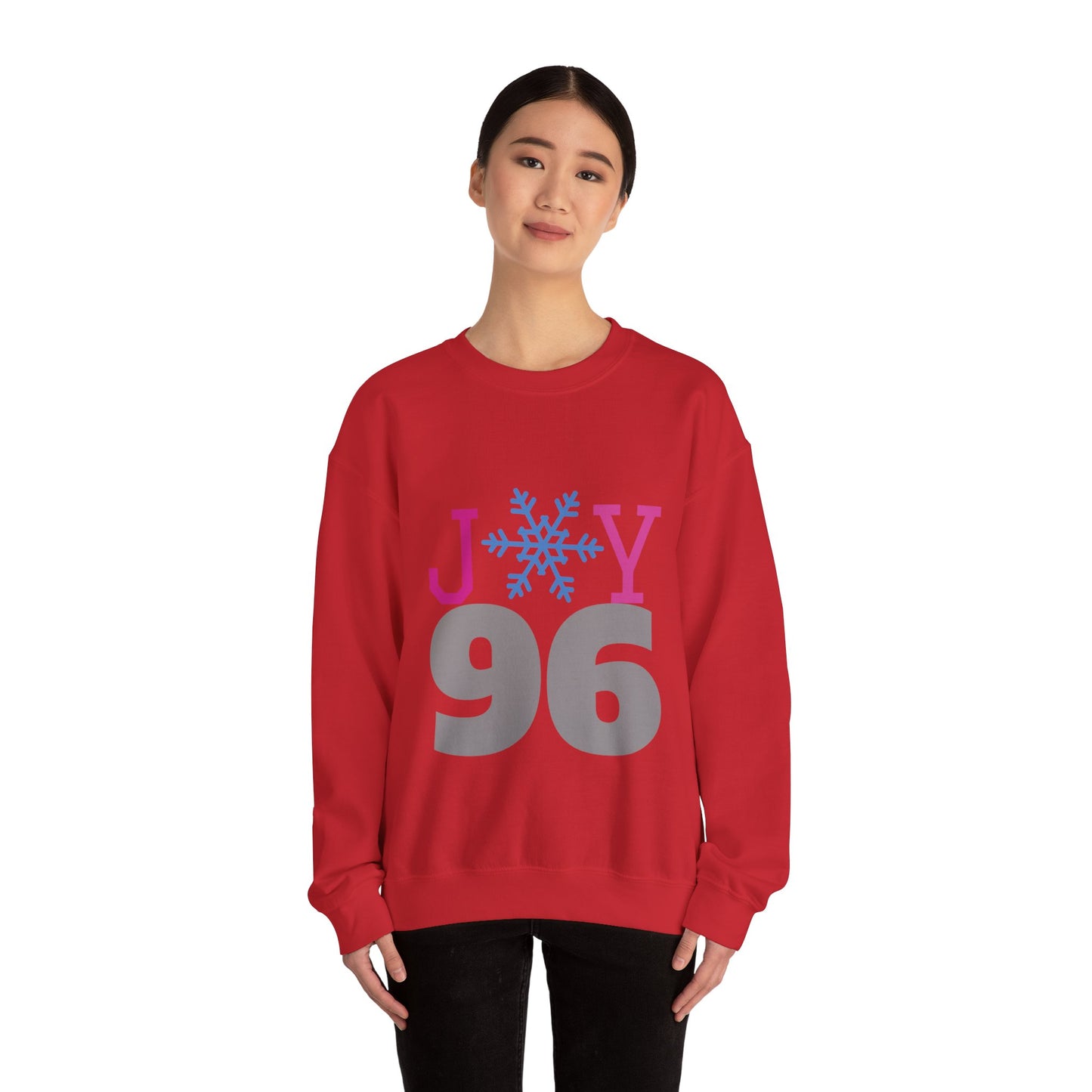 Crewneck Sweatshirt — Joy 96 Snowflake Front & Sunflower Cyclist Back