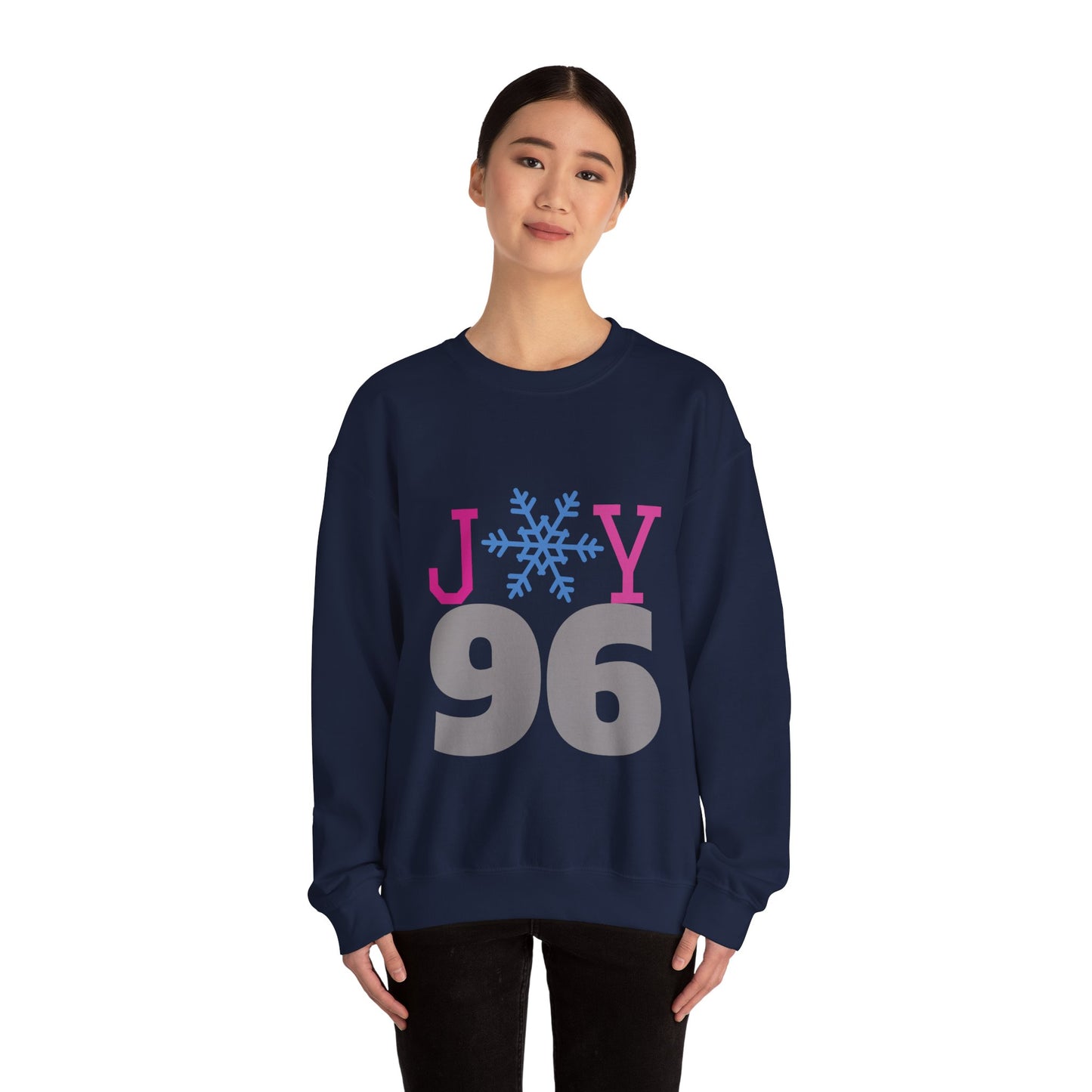 Crewneck Sweatshirt — Joy 96 Snowflake Front & Sunflower Cyclist Back
