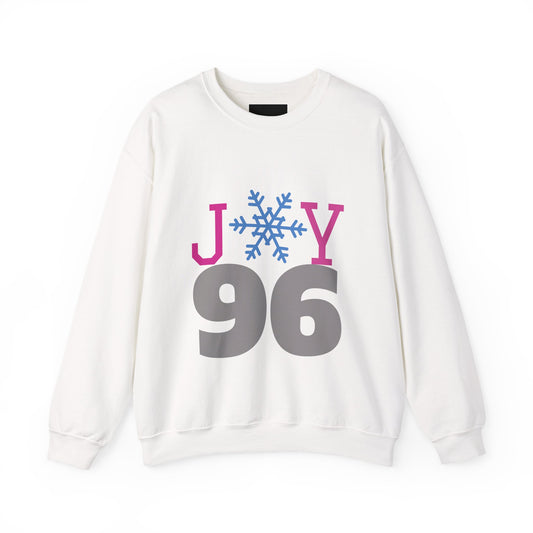Crewneck Sweatshirt — Joy 96 Snowflake Front & Sunflower Cyclist Back