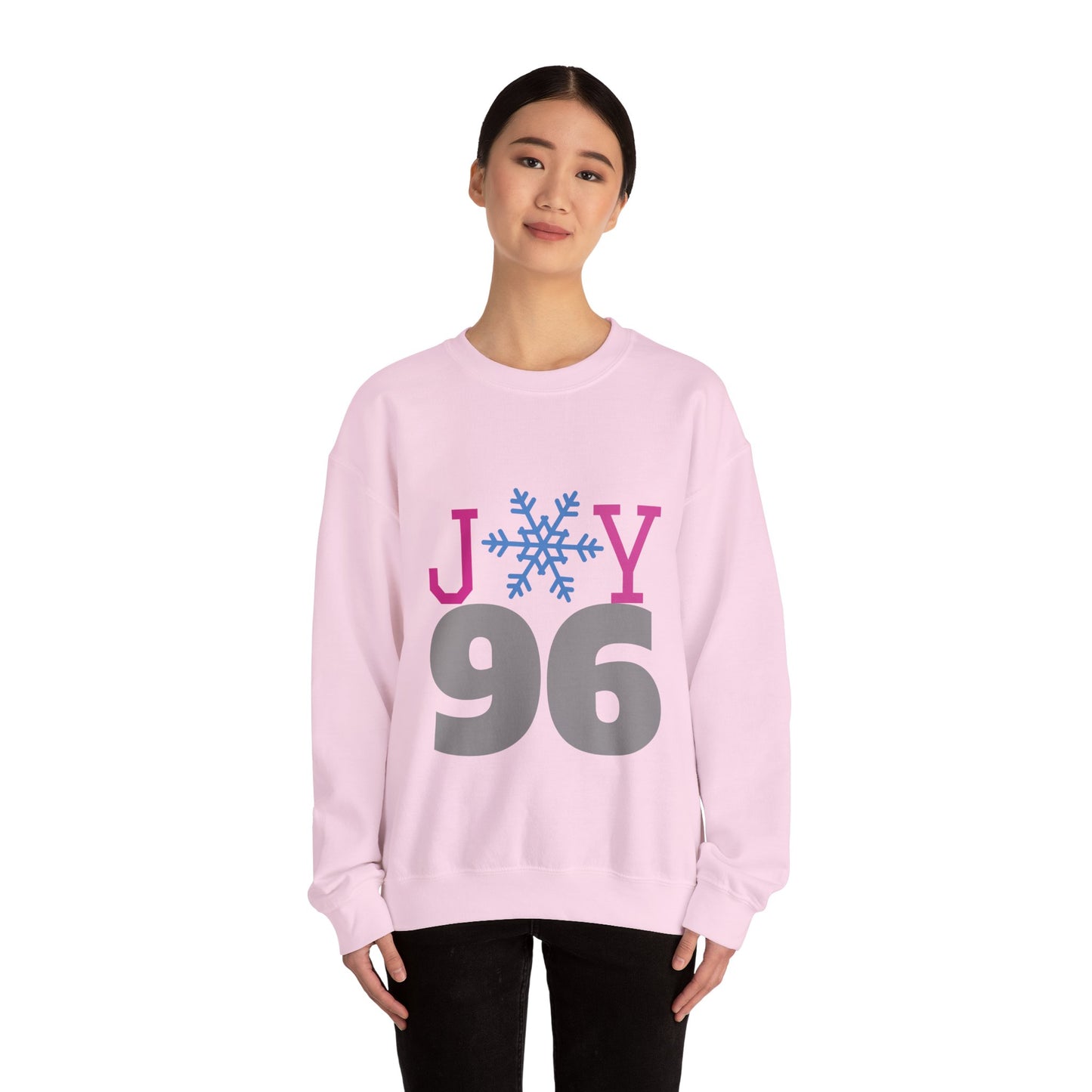 Crewneck Sweatshirt — Joy 96 Snowflake Front & Sunflower Cyclist Back