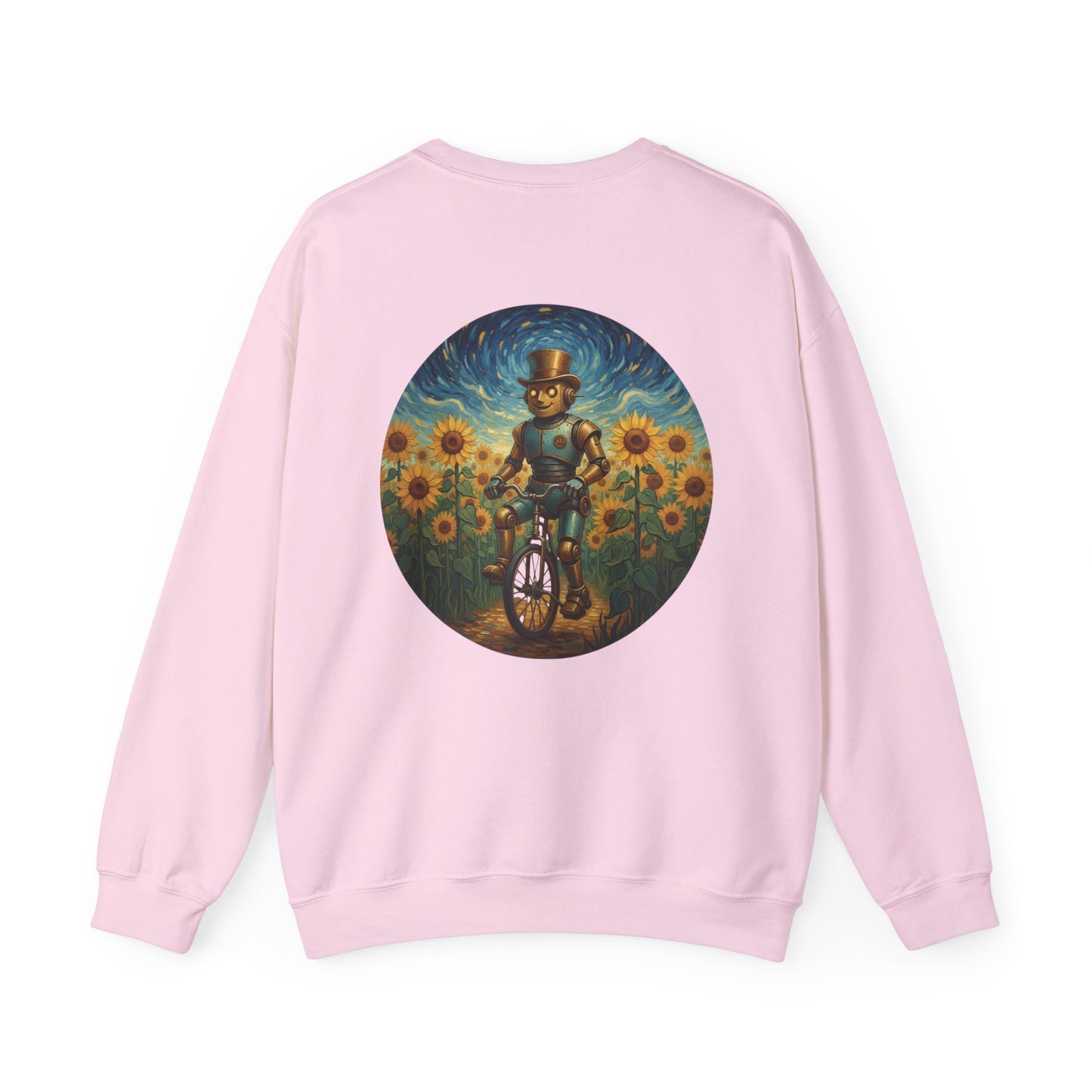 Crewneck Sweatshirt — Joy 96 Snowflake Front & Sunflower Cyclist Back