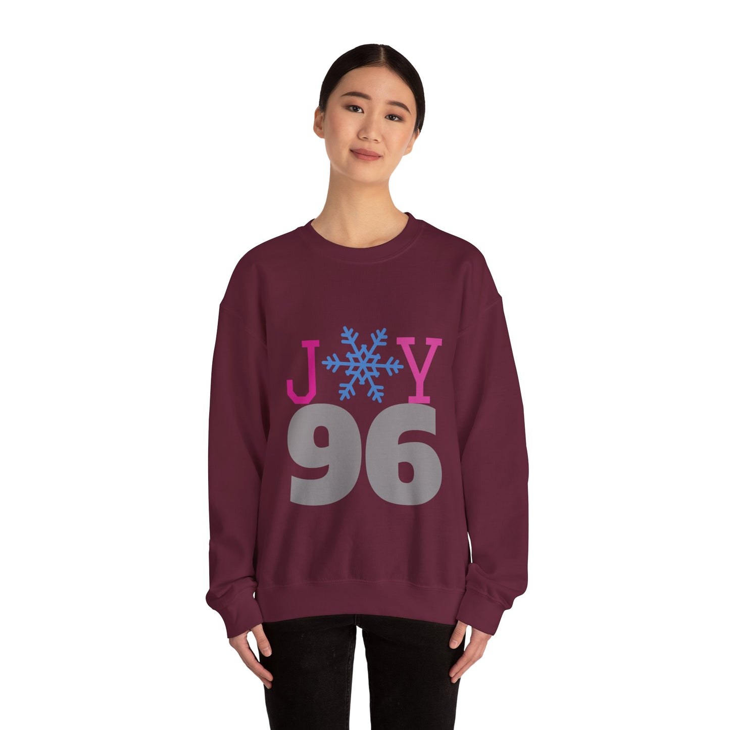 Crewneck Sweatshirt — Joy 96 Snowflake Front & Sunflower Cyclist Back