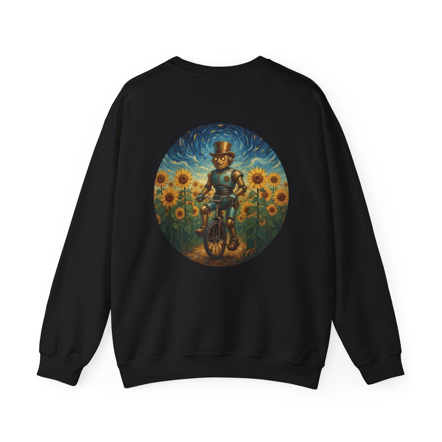 Crewneck Sweatshirt — Joy 96 Snowflake Front & Sunflower Cyclist Back